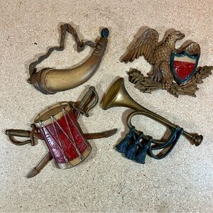 Vintage Sexton Set of 4 Metal Wall Hangings Drum Horn Bald Eagle Bugle #576 USA